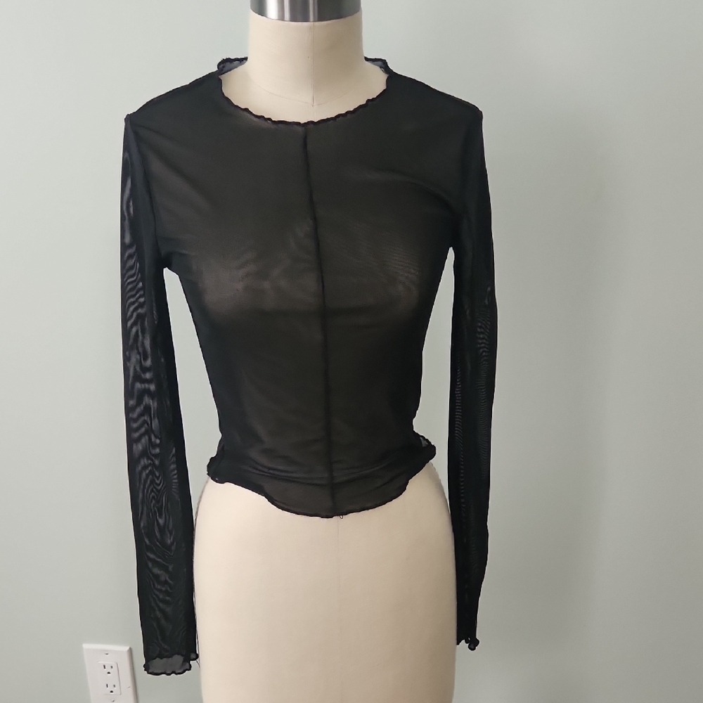 Elegant Black Sheer Long Sleeve Top